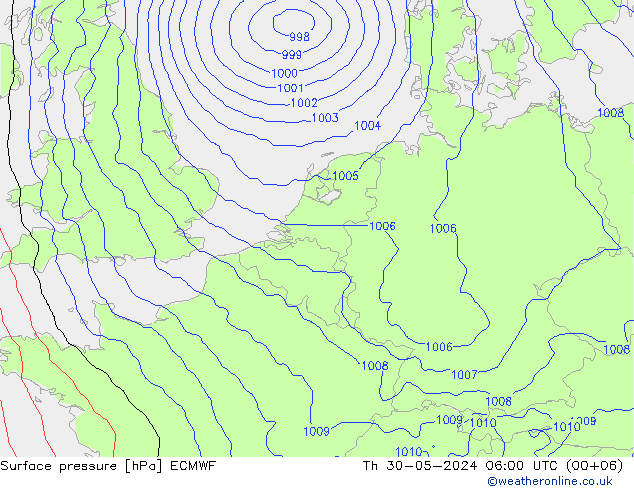 Surface pressure ECMWF Th 30.05.2024 06 UTC