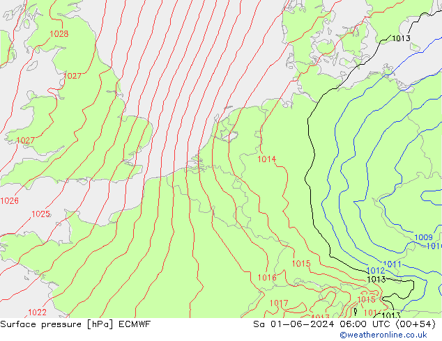 Surface pressure ECMWF Sa 01.06.2024 06 UTC