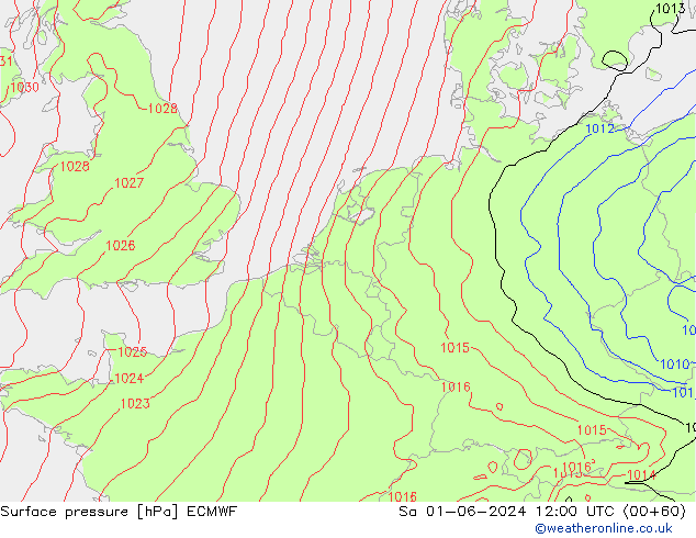 ciśnienie ECMWF so. 01.06.2024 12 UTC