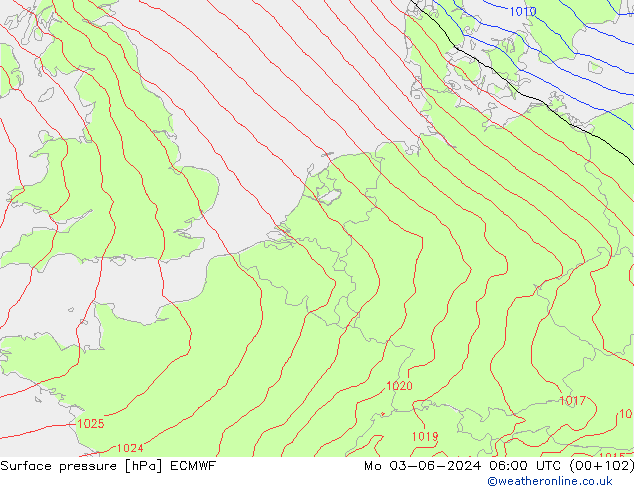 Luchtdruk (Grond) ECMWF ma 03.06.2024 06 UTC