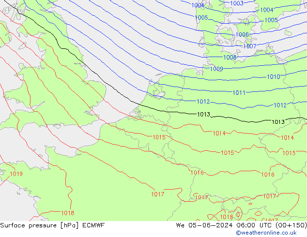 Surface pressure ECMWF We 05.06.2024 06 UTC