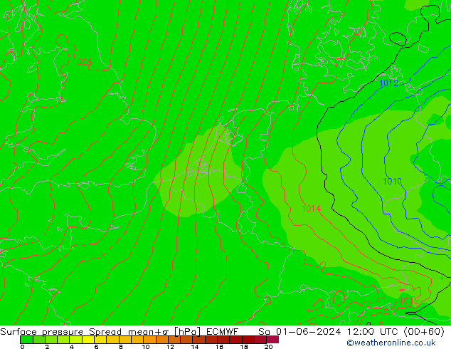 Atmosférický tlak Spread ECMWF So 01.06.2024 12 UTC