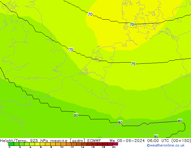 Height/Temp. 925 hPa ECMWF Qua 05.06.2024 06 UTC