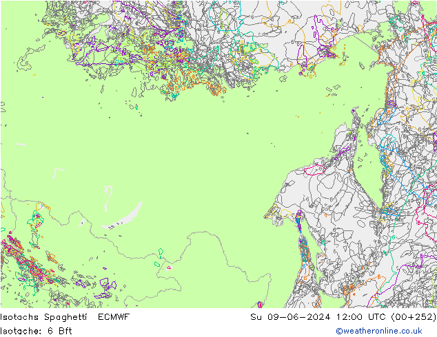 Eşrüzgar Hızları Spaghetti ECMWF Paz 09.06.2024 12 UTC
