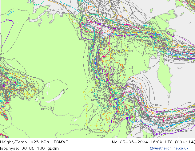 Height/Temp. 925 hPa ECMWF Mo 03.06.2024 18 UTC