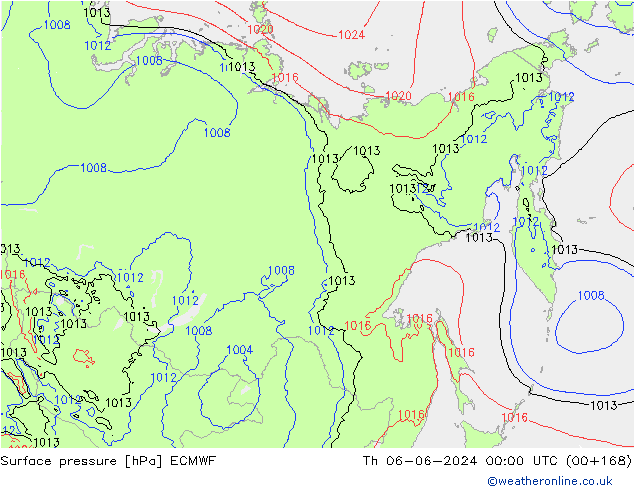 Surface pressure ECMWF Th 06.06.2024 00 UTC