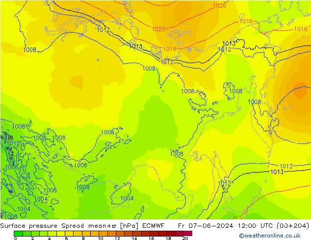 Surface pressure Spread ECMWF Fr 07.06.2024 12 UTC
