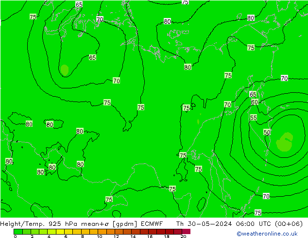 Hoogte/Temp. 925 hPa ECMWF do 30.05.2024 06 UTC