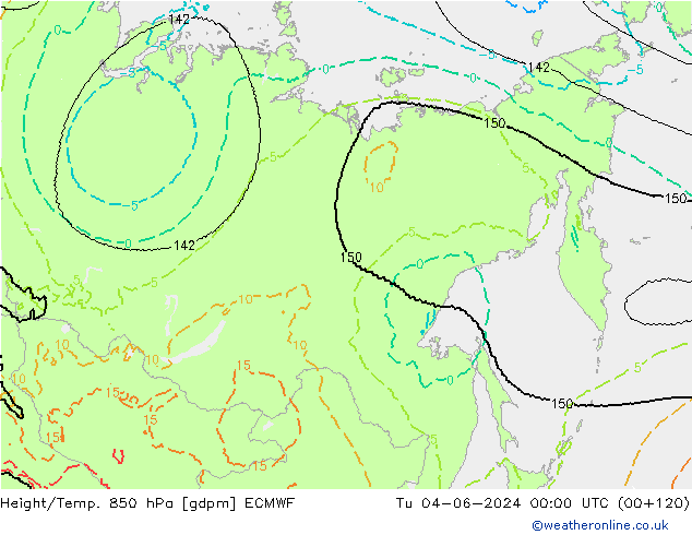 Géop./Temp. 850 hPa ECMWF mar 04.06.2024 00 UTC