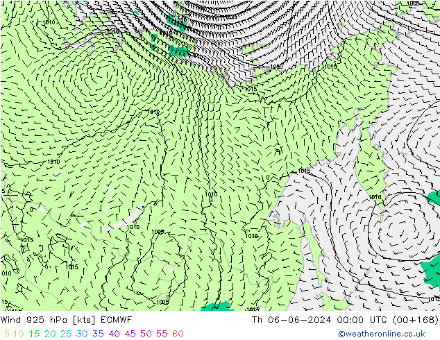 Vento 925 hPa ECMWF Qui 06.06.2024 00 UTC