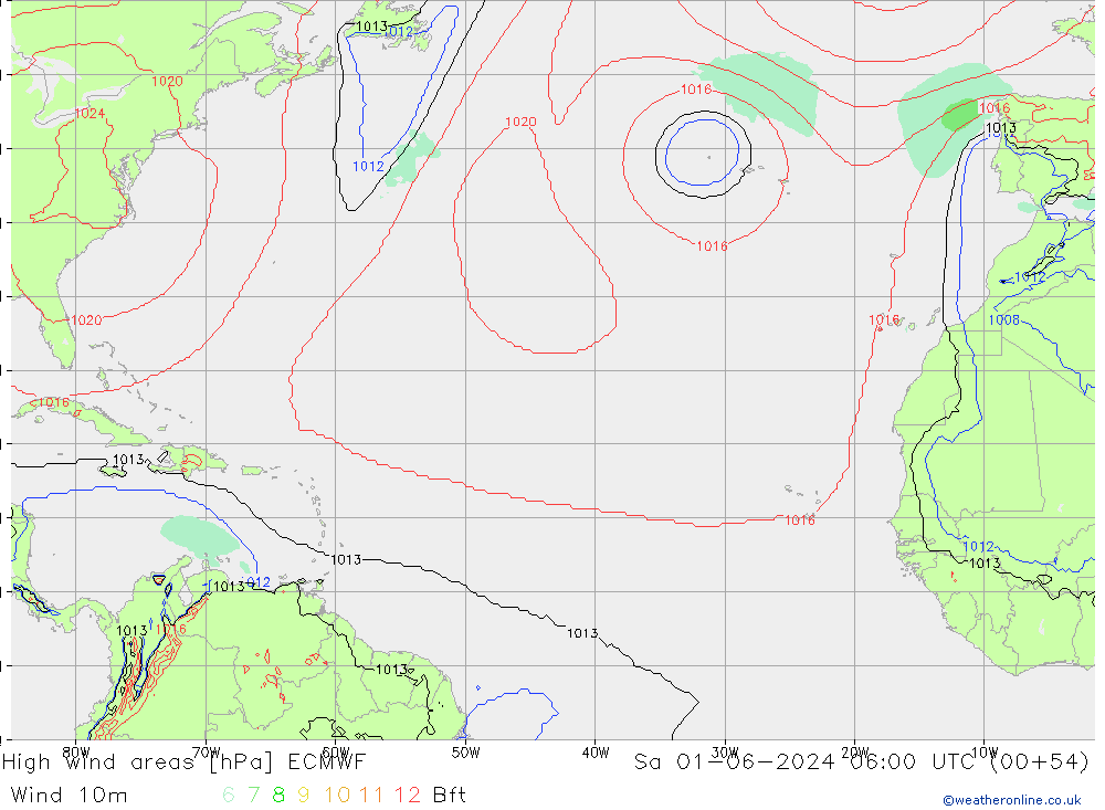 High wind areas ECMWF So 01.06.2024 06 UTC