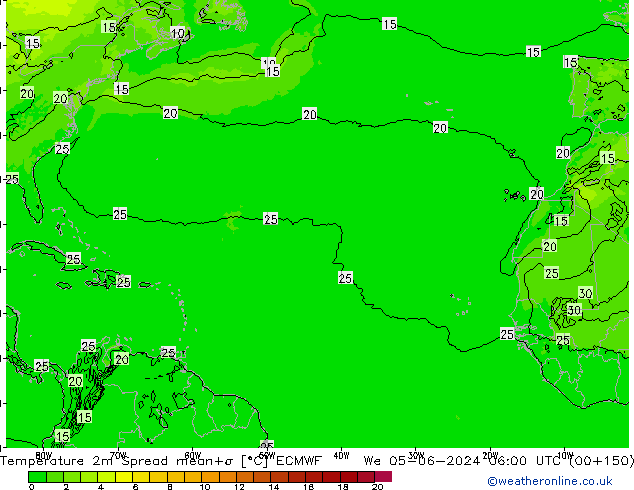 Temperatura 2m Spread ECMWF mer 05.06.2024 06 UTC