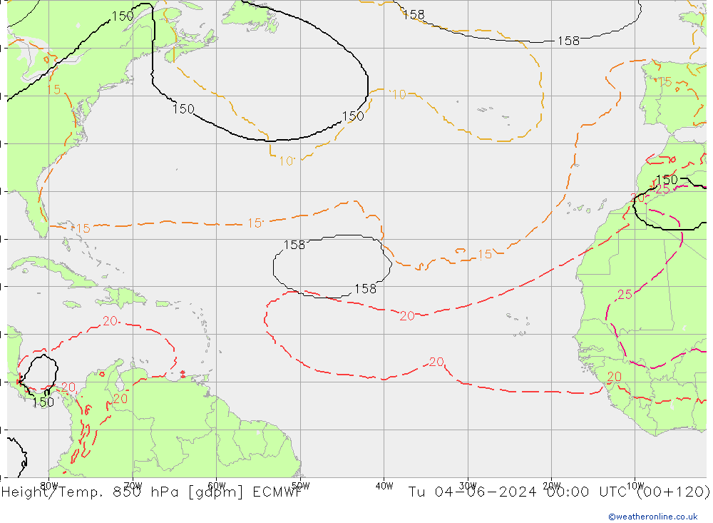 Yükseklik/Sıc. 850 hPa ECMWF Sa 04.06.2024 00 UTC