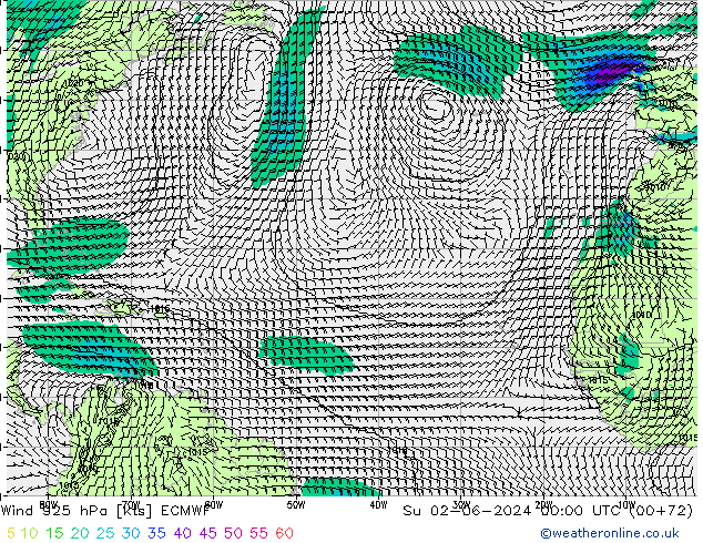 wiatr 925 hPa ECMWF nie. 02.06.2024 00 UTC