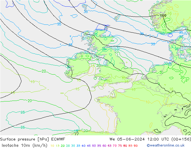 Isotaca (kph) ECMWF mié 05.06.2024 12 UTC