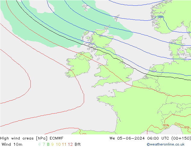 yüksek rüzgarlı alanlar ECMWF Çar 05.06.2024 06 UTC