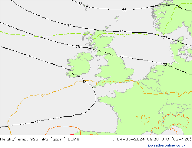 Height/Temp. 925 hPa ECMWF Tu 04.06.2024 06 UTC