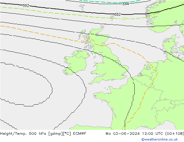 Height/Temp. 500 гПа ECMWF пн 03.06.2024 12 UTC