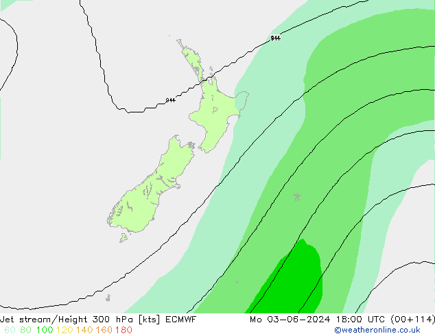 Jet stream/Height 300 hPa ECMWF Mo 03.06.2024 18 UTC