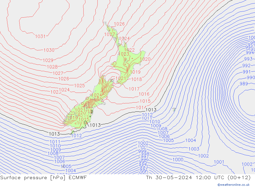 Presión superficial ECMWF jue 30.05.2024 12 UTC