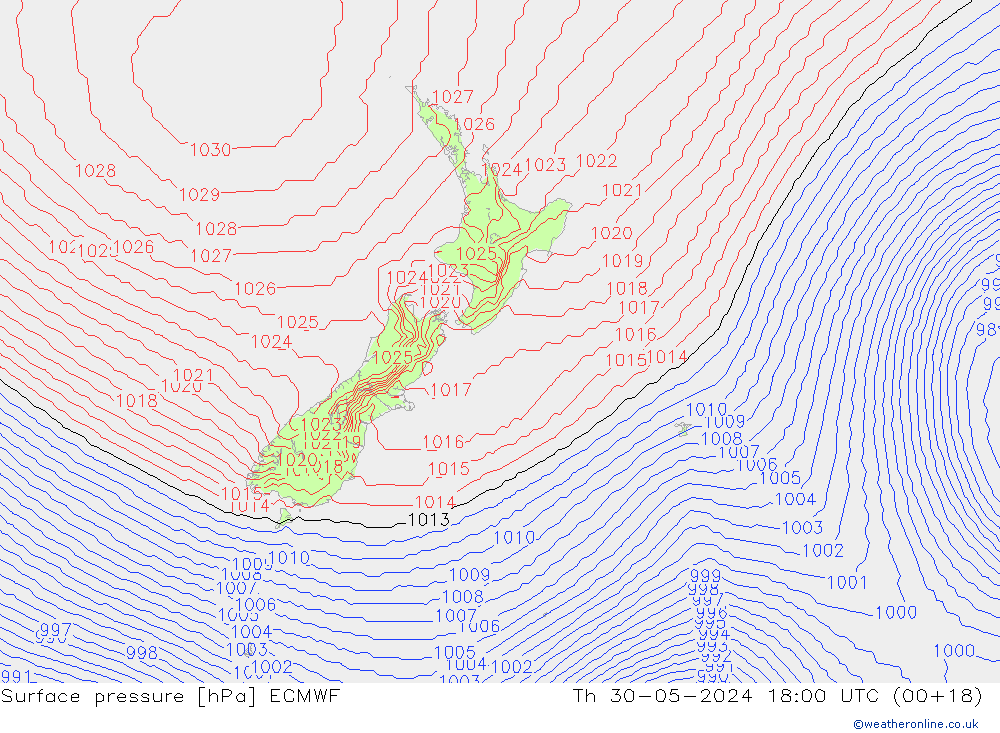 Presión superficial ECMWF jue 30.05.2024 18 UTC