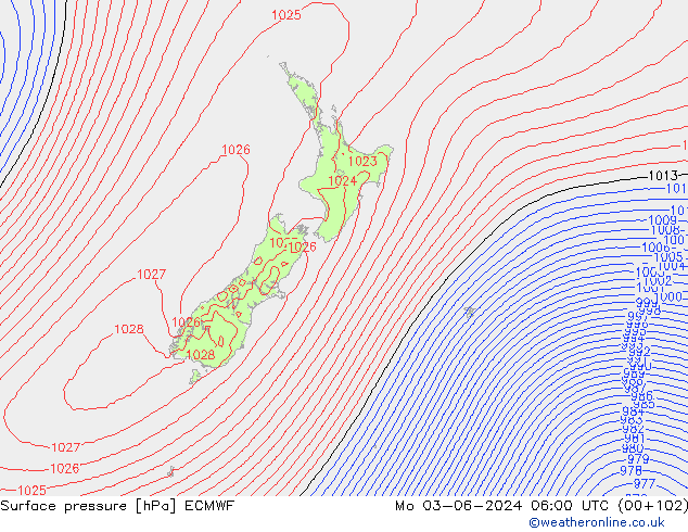 Presión superficial ECMWF lun 03.06.2024 06 UTC