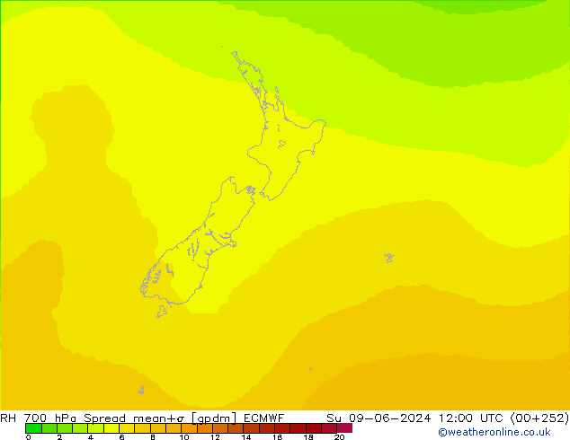 RH 700 hPa Spread ECMWF Su 09.06.2024 12 UTC