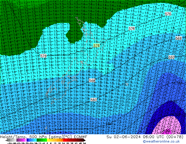 Géop./Temp. 500 hPa ECMWF dim 02.06.2024 06 UTC