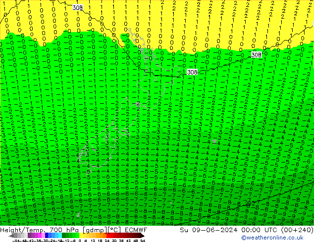 Height/Temp. 700 hPa ECMWF Su 09.06.2024 00 UTC