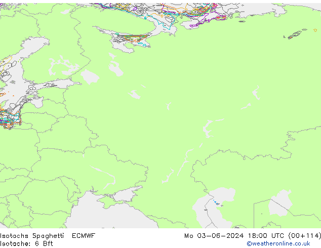 Isotachs Spaghetti ECMWF Po 03.06.2024 18 UTC