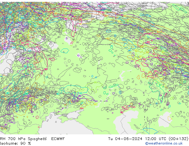 RH 700 hPa Spaghetti ECMWF mar 04.06.2024 12 UTC