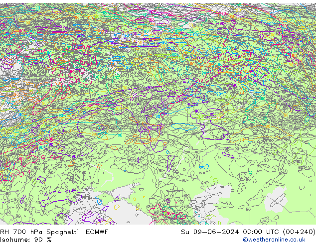 RV 700 hPa Spaghetti ECMWF zo 09.06.2024 00 UTC