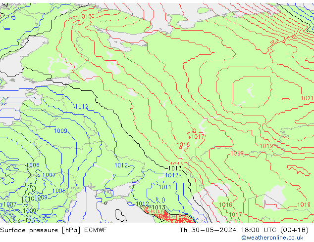 Presión superficial ECMWF jue 30.05.2024 18 UTC