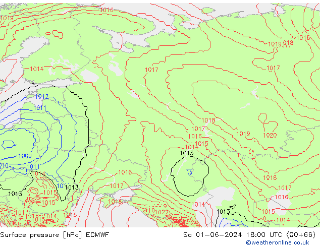 Surface pressure ECMWF Sa 01.06.2024 18 UTC