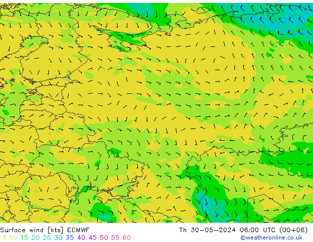 Vent 10 m ECMWF jeu 30.05.2024 06 UTC