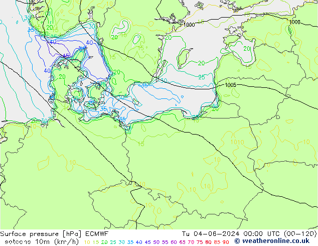 Isotachen (km/h) ECMWF di 04.06.2024 00 UTC