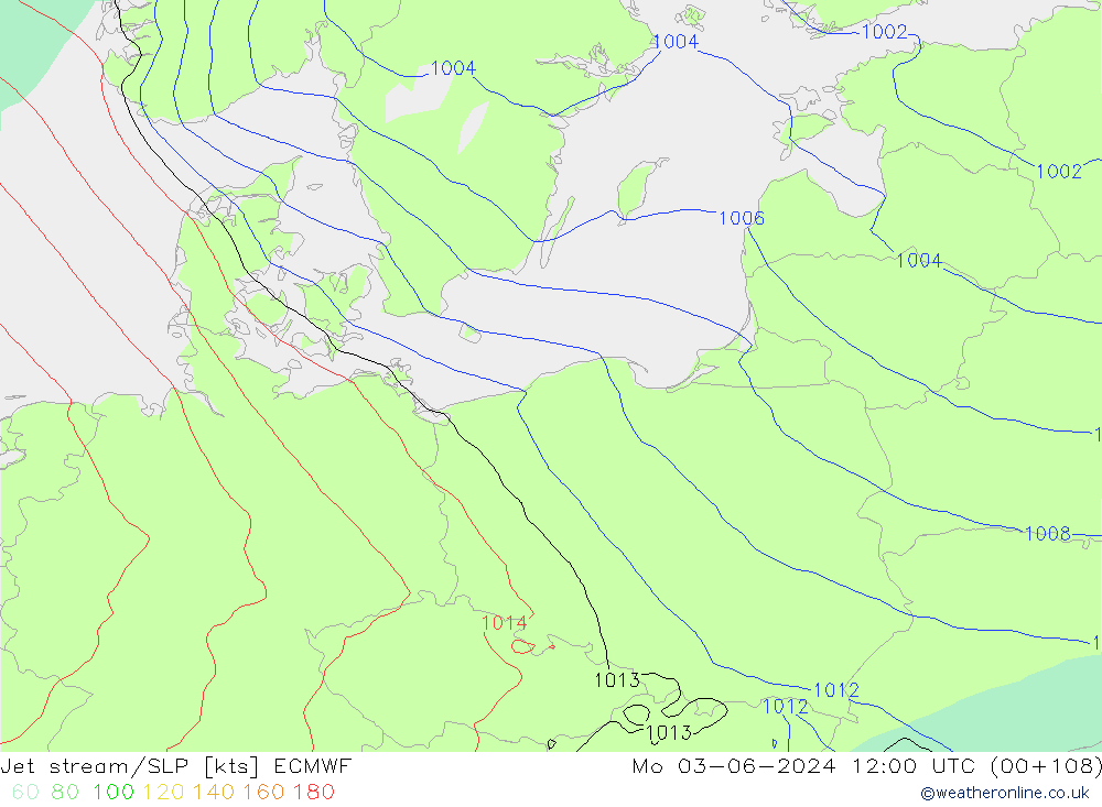 Jet stream/SLP ECMWF Po 03.06.2024 12 UTC