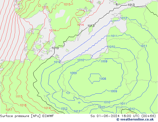 Surface pressure ECMWF Sa 01.06.2024 18 UTC