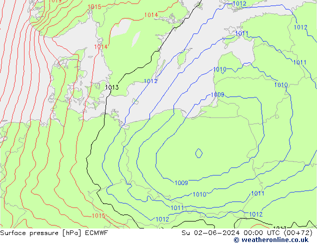 Pressione al suolo ECMWF dom 02.06.2024 00 UTC