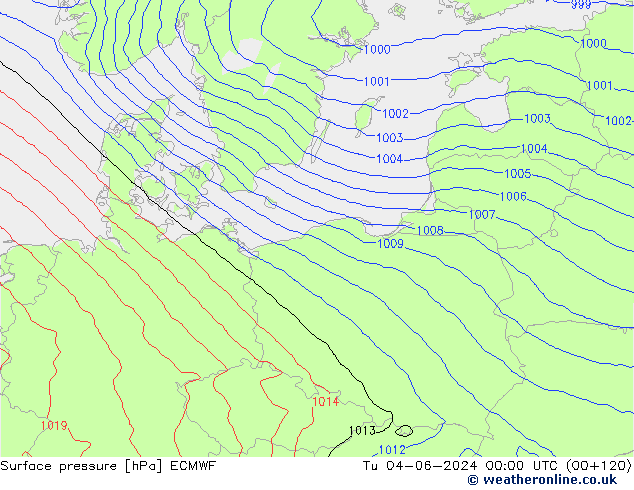 Surface pressure ECMWF Tu 04.06.2024 00 UTC