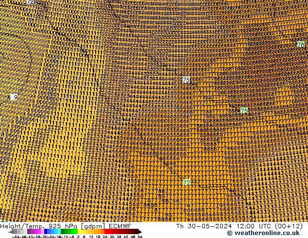 Height/Temp. 925 hPa ECMWF czw. 30.05.2024 12 UTC