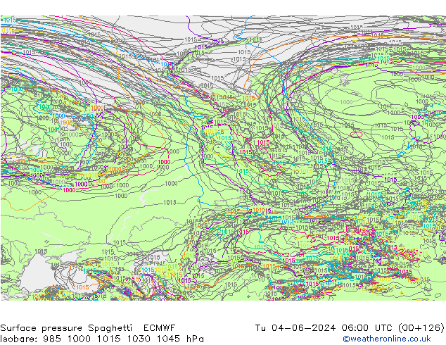 Surface pressure Spaghetti ECMWF Tu 04.06.2024 06 UTC
