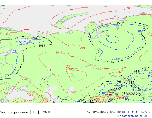 Luchtdruk (Grond) ECMWF zo 02.06.2024 06 UTC