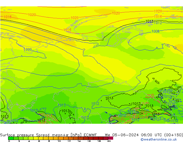 pression de l'air Spread ECMWF mer 05.06.2024 06 UTC