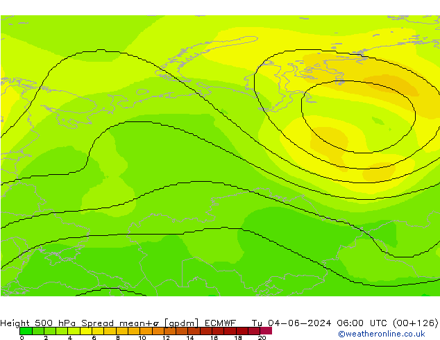 Hoogte 500 hPa Spread ECMWF di 04.06.2024 06 UTC