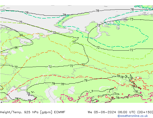 Height/Temp. 925 hPa ECMWF mer 05.06.2024 06 UTC