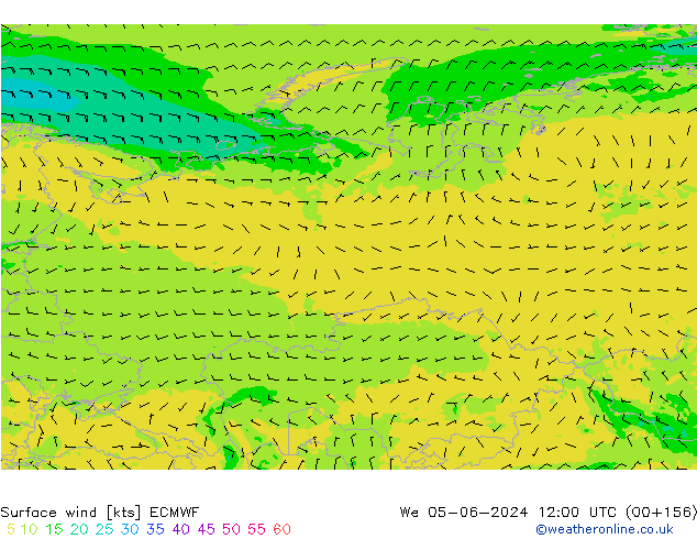 Surface wind ECMWF We 05.06.2024 12 UTC