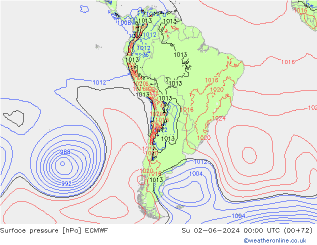 Surface pressure ECMWF Su 02.06.2024 00 UTC