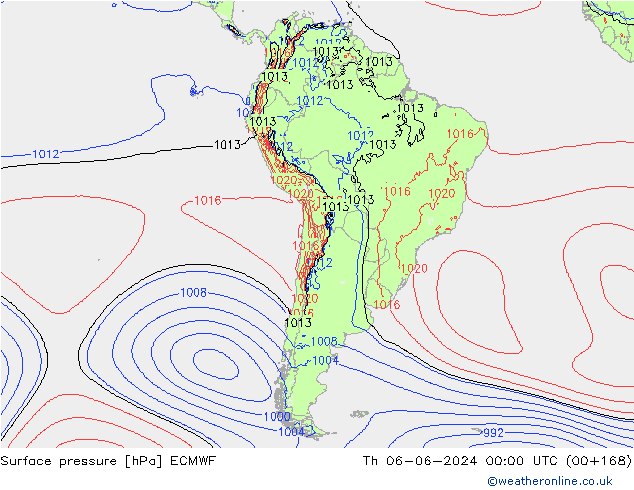 Atmosférický tlak ECMWF Čt 06.06.2024 00 UTC