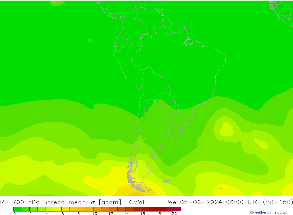 RH 700 hPa Spread ECMWF Mi 05.06.2024 06 UTC